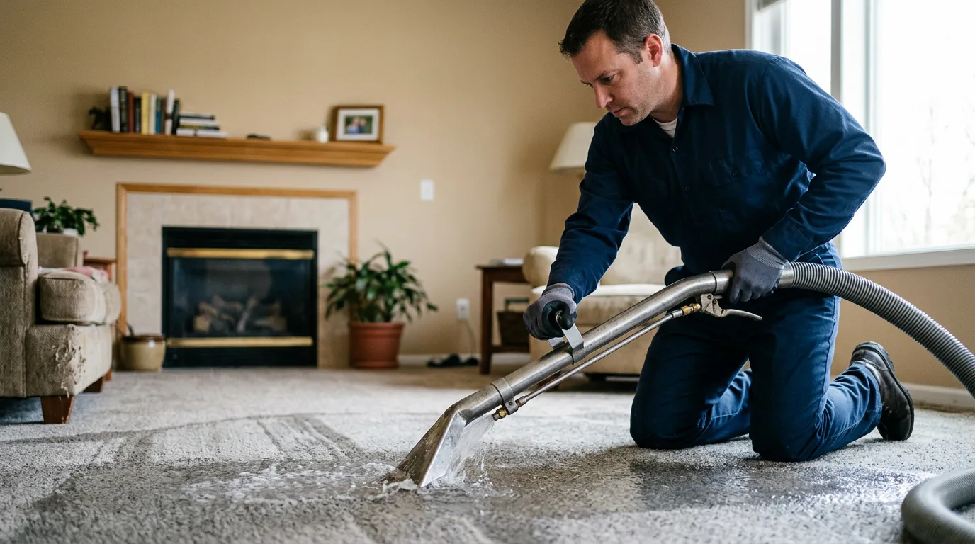 Water damage restoration technician working near China Village, ME